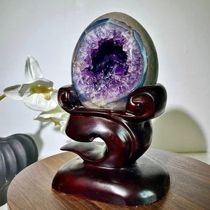 5.24LB Raro Amatista Uruguaya Dragón Huevo Cueva Decoración + Base - Imagen 1 de 13