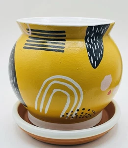 Neu ohne Etikett Jones & Co Übertopf Topf mit Untertasse abstrakte handbemalte Keramik 6 Zoll T - Bild 1 von 6