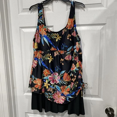 Ladies 24W Swimsuit -One Piece Skirt Floral -black Floral NWT-Sonnet Shores - Image 1 of 4