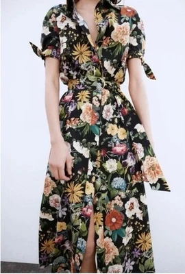 NUEVO CON ETIQUETAS ZARA TALLA S NUEVO MUJER CINTURÓN ESTAMPADO FLORAL POPELINA VESTIDO MIDI 2944/216 NUEVO Foto 1 de 4