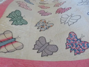 Gorgeous Vintage Cotton Handmade Butterfly Quilt Pinks & Pastels 70" x 88" - Picture 1 of 22