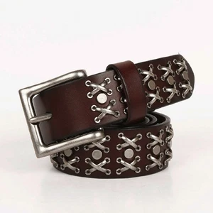 Men Cowhide Leather Rivet Belt Individualistic Women Belt Punk Fashion Retro - Picture 1 of 24