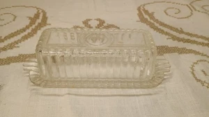 Vintage MCM Half-Stick Hazel-Atlas Glass Butter Dish With Lid & Tab Handles - Picture 1 of 3