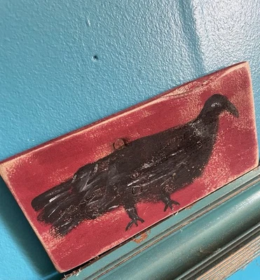 Crow SFA Folk Art Freehand Painting Reclaimed Wood 7X 3 1/4” AHfolkart  OOAK - Image 1 of 4
