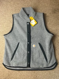 Carhartt Womens Size Large Grey Relaxed Fit Sherpa Fleece Gilet Snap Vest BNWT - Picture 1 of 6