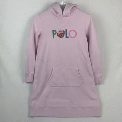 Polo Ralph Lauren Hoodie Dress Girls Large 12/14 Pink Logo Hoodie Pullover - Image 1 of 4
