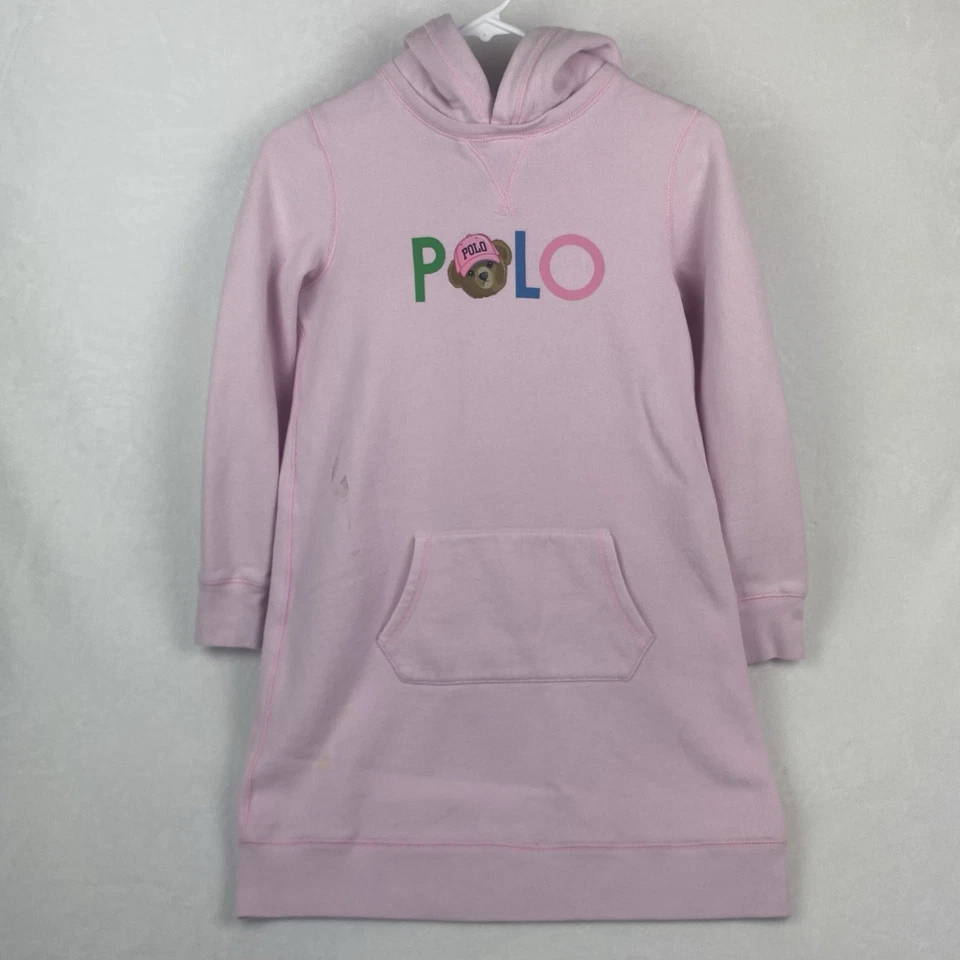 Polo Ralph Lauren Hoodie Dress Girls Large 12/14 Pink Logo Hoodie Pullover - Image 1 of 4
