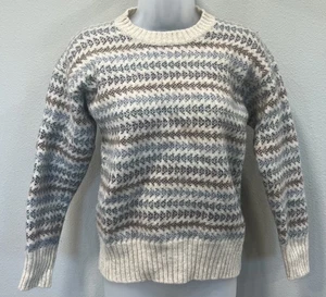 Vintage Nordstrom The Individualist Shetland Wool Sweater Medium Tan Blue Ivory - Picture 1 of 3