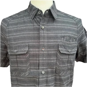 Howe Creative Workforce Mens Shirt L Gray Stripe Short Sleeve Utility Gorpcore - Picture 1 of 6