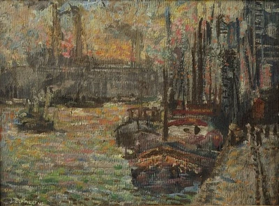 Hafen in Mannheim J Beringer Pointillismus - Bild 1 von 4