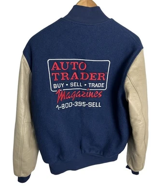 Chaqueta Letterman’s Vintage Auto Trader Magazines Hombre Lana Cuero Talla Pequeña Foto 1 de 4