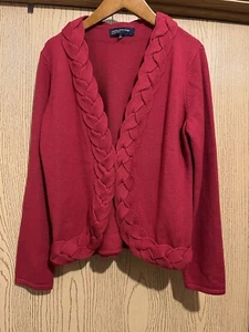 Jones NY Red Cardigan Sweater Cotton Medium Front Braid Hook & Eye Long Sleeve - Picture 1 of 6