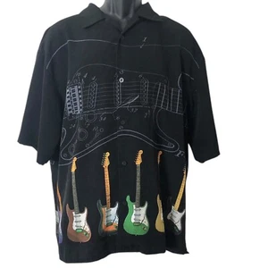 Fender Guitars DaVinci Mens Black Graphic Button Down Shirt Size XL Rockabilly - Picture 1 of 10