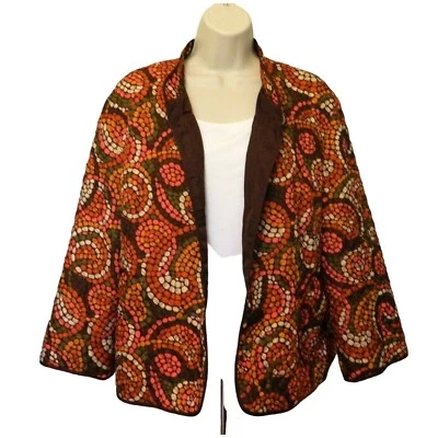 Ruby Rd Quilted Jacket 16 Brown Multi Color Spots Dots Long Sleeve Lined - Image 1 of 4