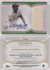 2018 Topps Definitive Collection Relic Green /10 Dave Winfield #DCAR-DW Auto HOF