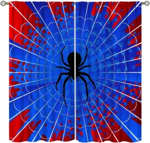 Superhero Spider Web Curtains,Blue Red Window Treatments for Kids Boy Bedroom Of - Picture 1 of 8