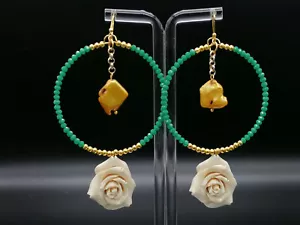 orecchini grandi cerchio da donna perle agata rose colore avorio FATTO IN ITALIA - Foto 1 di 5