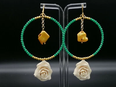 orecchini grandi cerchio da donna perle agata rose colore avorio FATTO IN ITALIA - Immagine 1 di 4