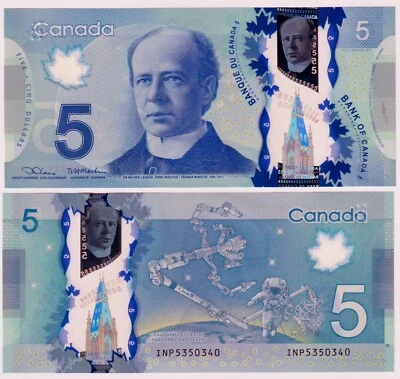 Canada $5 2013 P106e " Lane & Macklem  "- UNC POLYMER NOTE - PREFIX INP - Image 1 of 4
