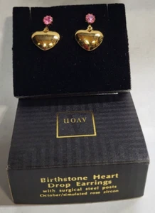 1992 Avon Birthstone Heart Drop October / Simulated Rose Zircon Earrings - Picture 1 of 1
