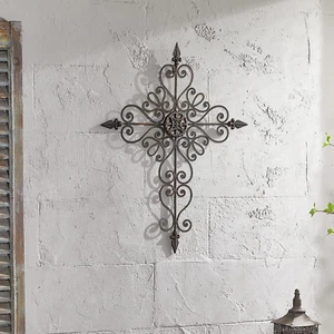 Decorazione da parete con croce in metallo ad H 27, accenti di frecce, bronzo... - Foto 1 di 7