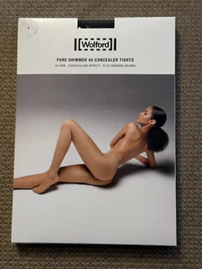 Wolford 14732-7005 Women's US L Pure Shimmer 40 Concealer Tights Black Large - Picture 1 of 6
