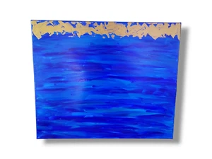 Preciosa pintura acrílica azul y dorada sobre lienzo 24 x 20" de Rosalie Millen - Imagen 1 de 10