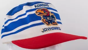 Vintage University of Kansas Jayhawks AJD Lucky Classic Stripes Snapback Hat Cap - Picture 1 of 12
