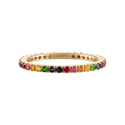 14k Gold Rainbow Ruby Emerald Multicolor Sapphire Full Eternity Stackable Ring - Image 1 of 4