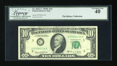 DBR 1969-C $10 FRN Philadelphia Fr. 2021-C Legacy XF-40 Serial C97696114A - Image 1 of 2