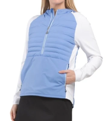 Chaqueta Pullover Peter Millar Con Capucha Merge Talla S Para Mujer Azul Blanco Golf Media Cremallera Foto 1 de 4