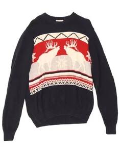 DOCKERS Mens Crew Neck Jumper Sweater Medium Navy Blue Fair Isle Cotton DA52 - Picture 1 of 3
