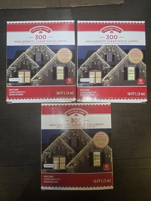 Holiday Time 3 X 300 CLEAR Icicle Lights WHITE Christmas High Density FAST SHIP - Image 1 of 4