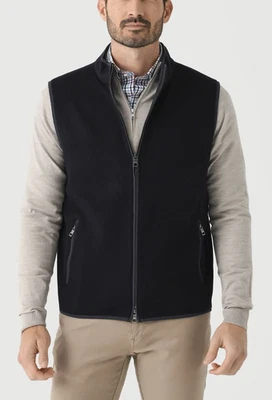 PETER MILLAR Crown Flex - Fleece Full Zip Vest 100% Wool NAV Blue Sz L $495 - Image 1 of 4