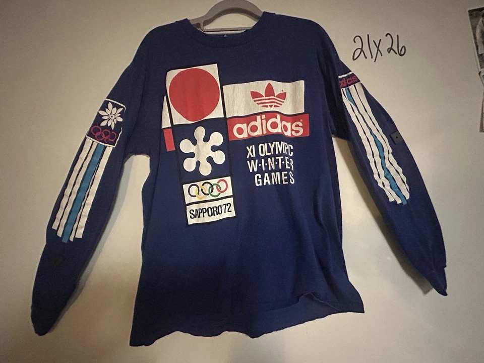 VINTAGE XL 1972 ADIDAS OLYMPICS Single stitch WINTER GAMES RARE SHIRT USA MADE  - Image 1 of 4