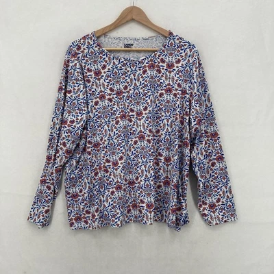Lands' End рубашка женщин 2 X синий красный цветочный длинным рукавом эластичной нейлона Crewneck - Изображение 1 из 4