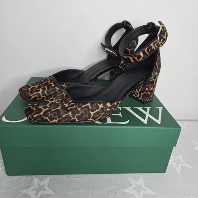 Nuevo J.CREW HEBILLA-CORREA BLOQUE TACONES EN PELO DE BECERRO ESTAMPADO LEOPARDO TALLA 8.5 MARRÓN Foto 1 de 4