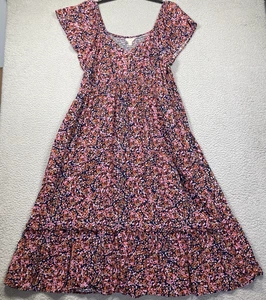 Terra & Sky Midi Dress Womens Plus 2X Dark Floral Peasant Ruffle Scoop Neck - Picture 1 of 11