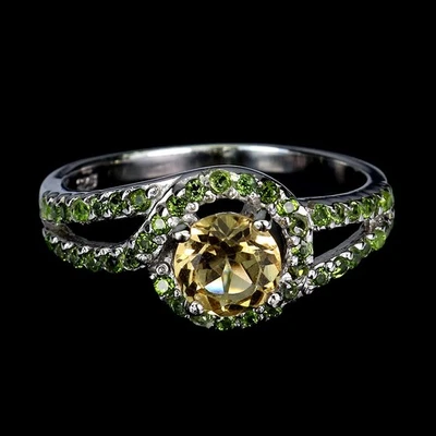 925 Sterling Silver Ring Round Citrine Chrome Diopside Gemstone Jewelry - Image 1 of 4
