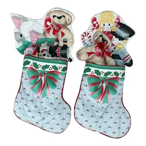 2 Vintage Dakin Weihnachtsstrümpfe 1987 Teddybär Puppe Lamm Zug Soldat Spielzeug - Bild 1 von 10