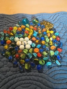 Assorted Lot Of 120 Marbles Shooters Multicolored Cats Eyes Blue Gold Yellow (1) - Picture 1 of 6