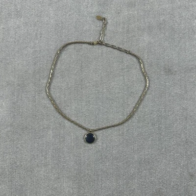 Collar Gargantilla Vintage Azul Oscuro Acrílico Cuentas Colgante Tono Dorado Foto 1 de 4