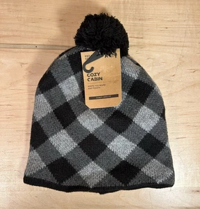 Cappello da donna Field & Stream Cabin Buffalo a scacchi pom Beanie grigio nero - Foto 1 di 5