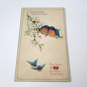 Postcard Valentines Greetings Bluebirds Best Wishes For Your Happiness - Picture 1 of 2