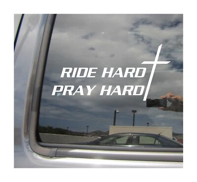 Calcomanía de vinilo cristiana Ride Hard Pray Hard Cross motociclista motocicleta 08446 Foto 1 de 2
