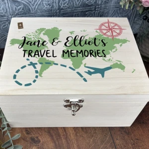 Travel Memories World Map Adventure Personalised Memory Box Gift Gap Year - Picture 1 of 10