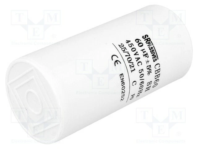Condensateur: pour Moteur, Opération Ø50x106mm 60uF 450V ±5% CBB60A-60 / 450 - Photo 1/1