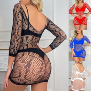 Mujeres Sexy Babydoll Red Mini Vestido Bodycon Elastizado Hueco Fiesta Ropa de Club - Imagen 1 de 18