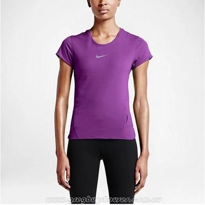 NIKE WOMEN'S DRI-FIT AEROREACT RUNNING SHORT SLEEVE TOP SHIRT PURPLE#719560-NWT  - Image 1 of 4