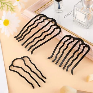 8Pcs Hair Fork Clip Metal Black Coating Vintage Elegant U Shaped Hair Side Combs - Picture 1 of 12